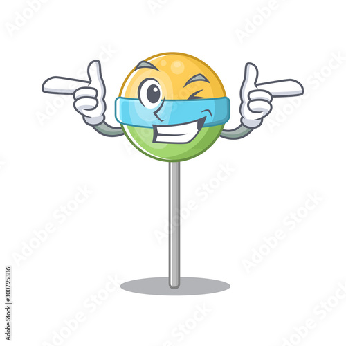 round lollipo isolated with cartoon character wink