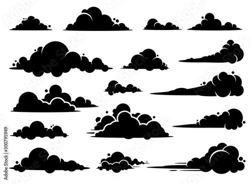 Cloud vector graphic design. A set of clouds illustration in the sky in black silhouette. photo