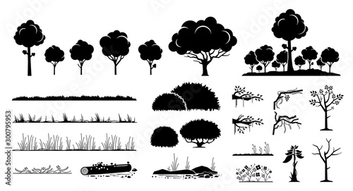 Fényképezés Tree, plants, and grass vector graphic design