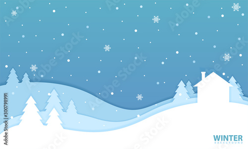 Winter Landscape Background in Paper Cut Style. Designed for web, greeting, wallpaper, etc. Suitable for your business. © be young