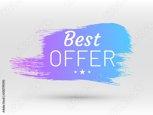 Best offer label in shape of paintbrush stroke. Colorful retail tag for promotion. Flat gradient design with shadow isolated on white background. Commercial advertisement and product announcement.