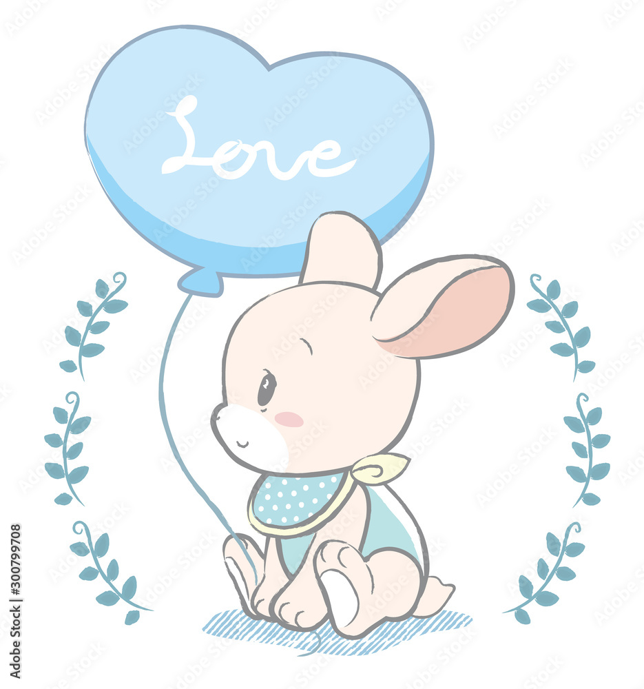 Cute baby rabbit. Vector illustration for Baby shower card, ad, baby wear design or other use. Cute baby rabbit. Vector illustration for Baby shower card, ad, baby wear design or other use.