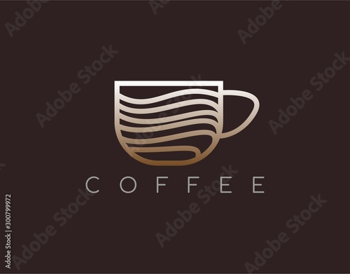 Lovely Logo of Coffee Shop with Modern Concept. Designed with Luxury and Unique Mug in Sweet Chocolate Color. Suitable for Coffee Shop or Cafe Logo. Vector Illustration