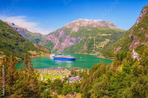 View of the Geiranger Fjord from Geiranger village.More og Romsdal county.Norway photo