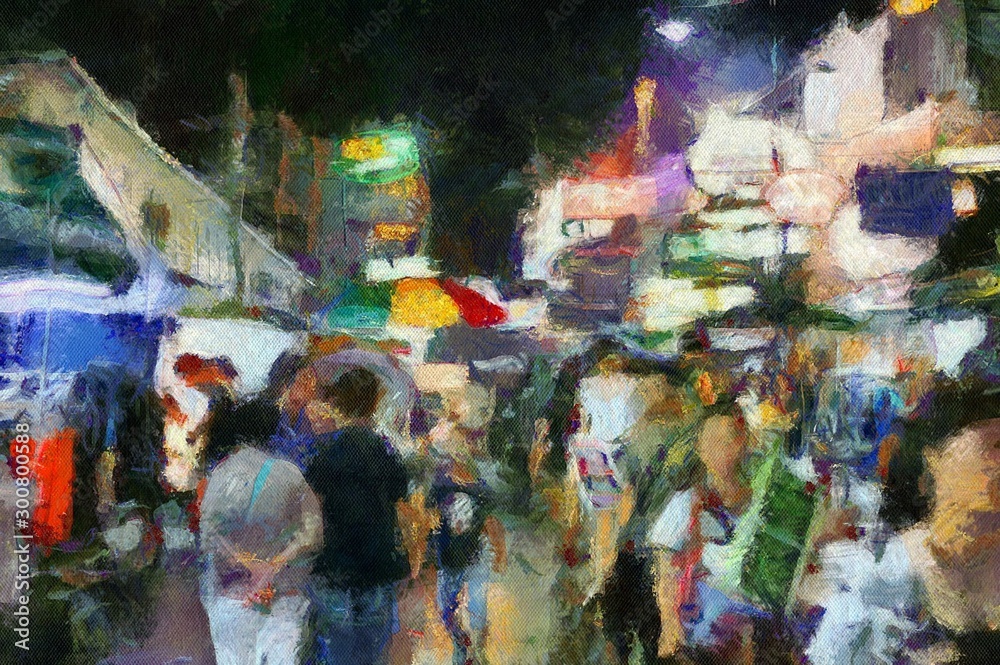Khao San Road in Bangkok Illustrations creates an impressionist style of painting. Khao San Road in Bangkok Illustrations creates an impressionist style of painting.