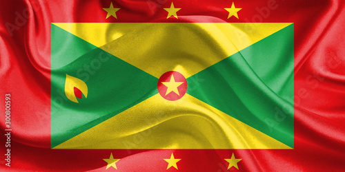 Grenada Flag. Flag of Grenada. Waving Grenada Flags. 3D Realistic Background Illustration in Silk Fabric Texture