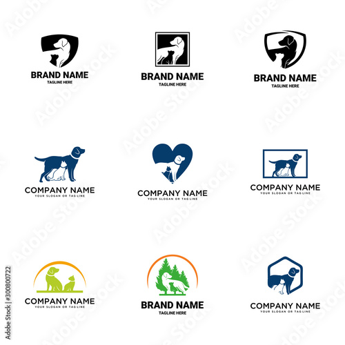 set dog and cat logo design vector template