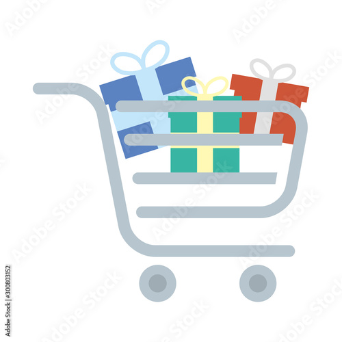 shopping cart with gifts boxes presents