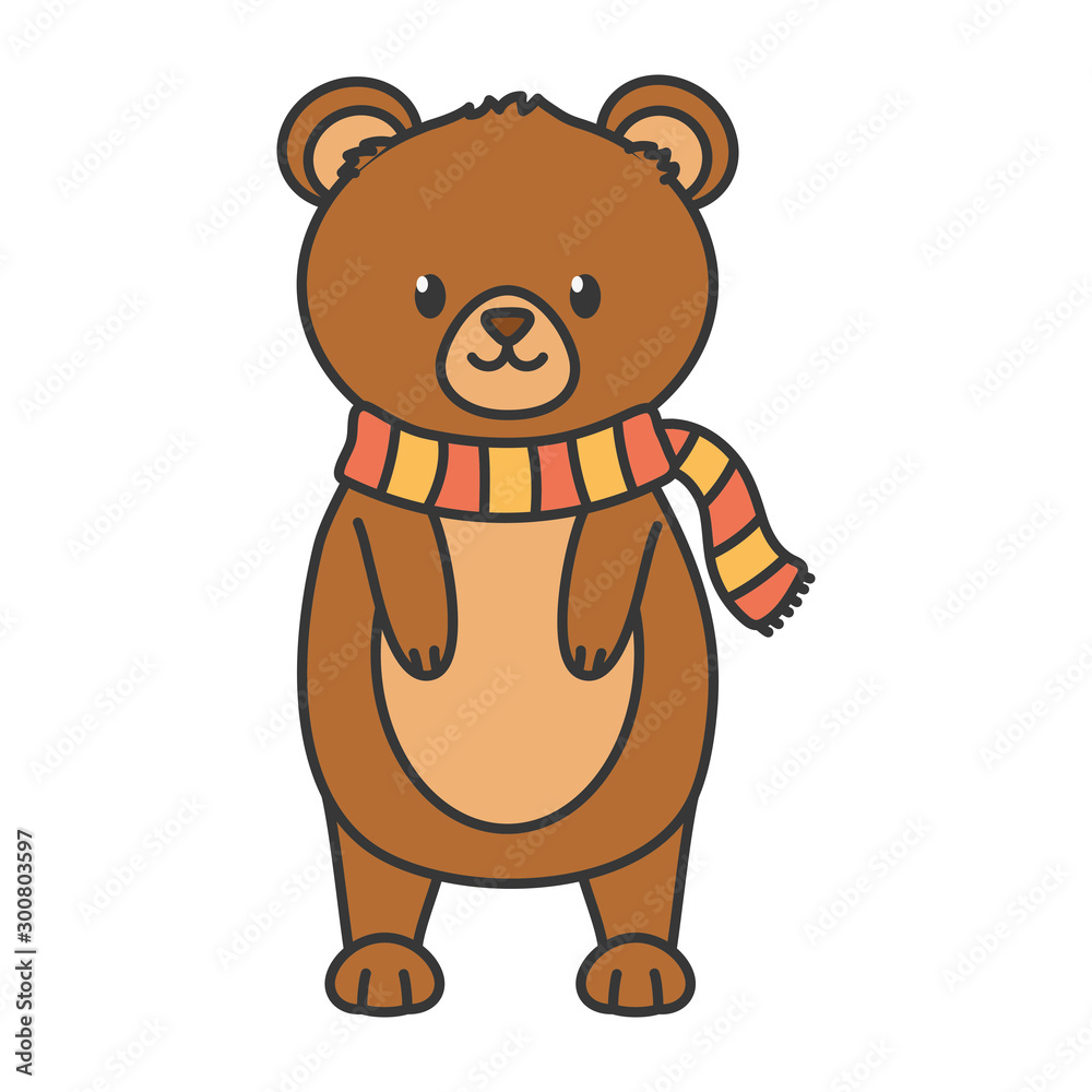 Obraz premium cute bear standing with scarf autumn on white background