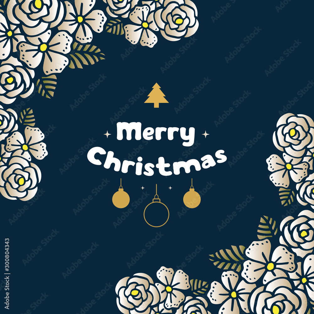 Fototapeta premium Lettering merry christmas and happy new year, with shape pattern of leaf flower frame. Vector