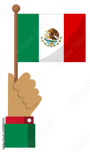 Holding the national flag in hand , flat vector illustration / Mexico