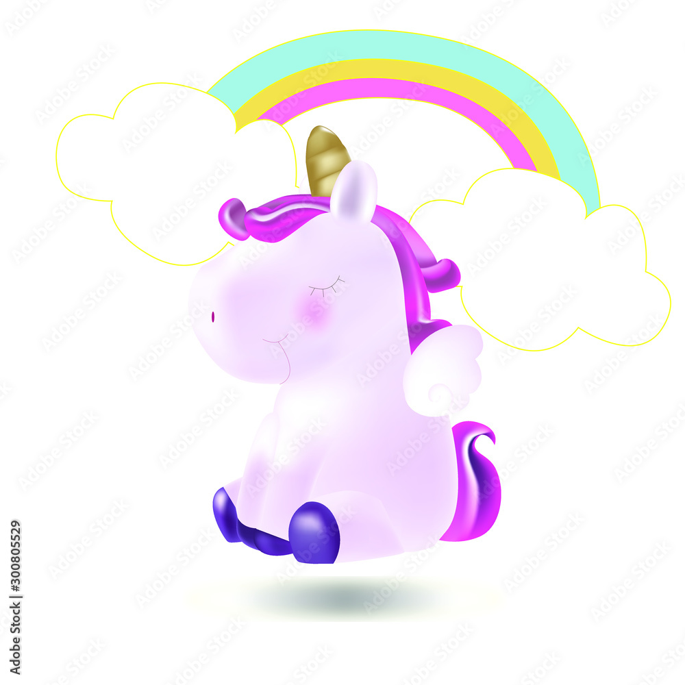 Naklejka premium Unicorn on pastel rainbow background