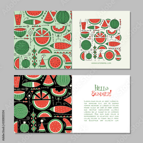 Greeting card design. Watermelon background