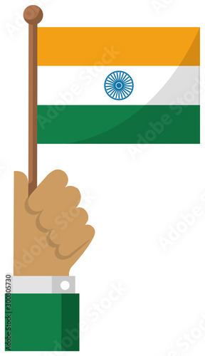Holding the national flag in hand , flat vector illustration / India