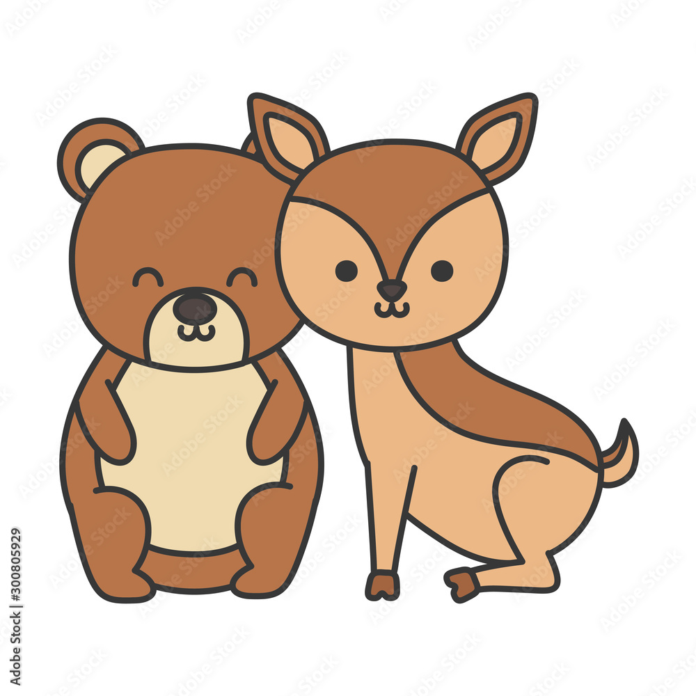 Obraz premium little cute bear and deer cartoon animals