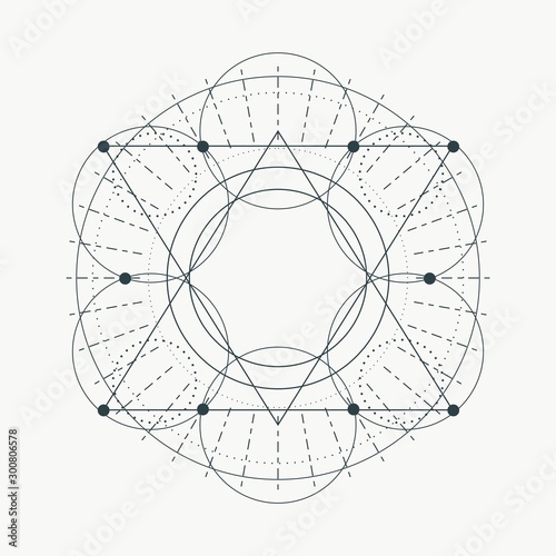 Mystical geometry symbol. Linear alchemy, occult, philosophical sign. For music album cover, poster, sacramental design. Astrology and religion concept.