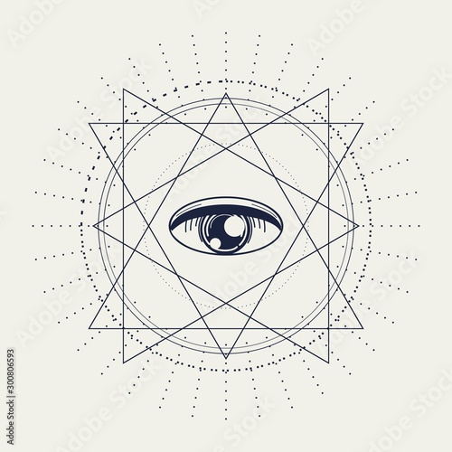 Mystical geometry symbol. Linear alchemy, occult, philosophical sign. For music album cover, poster, sacramental design. Astrology and religion concept.