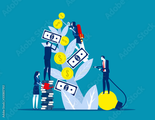 Revenue, Growing and making money. Concept business financial vector illustration, Caring for a tree watering