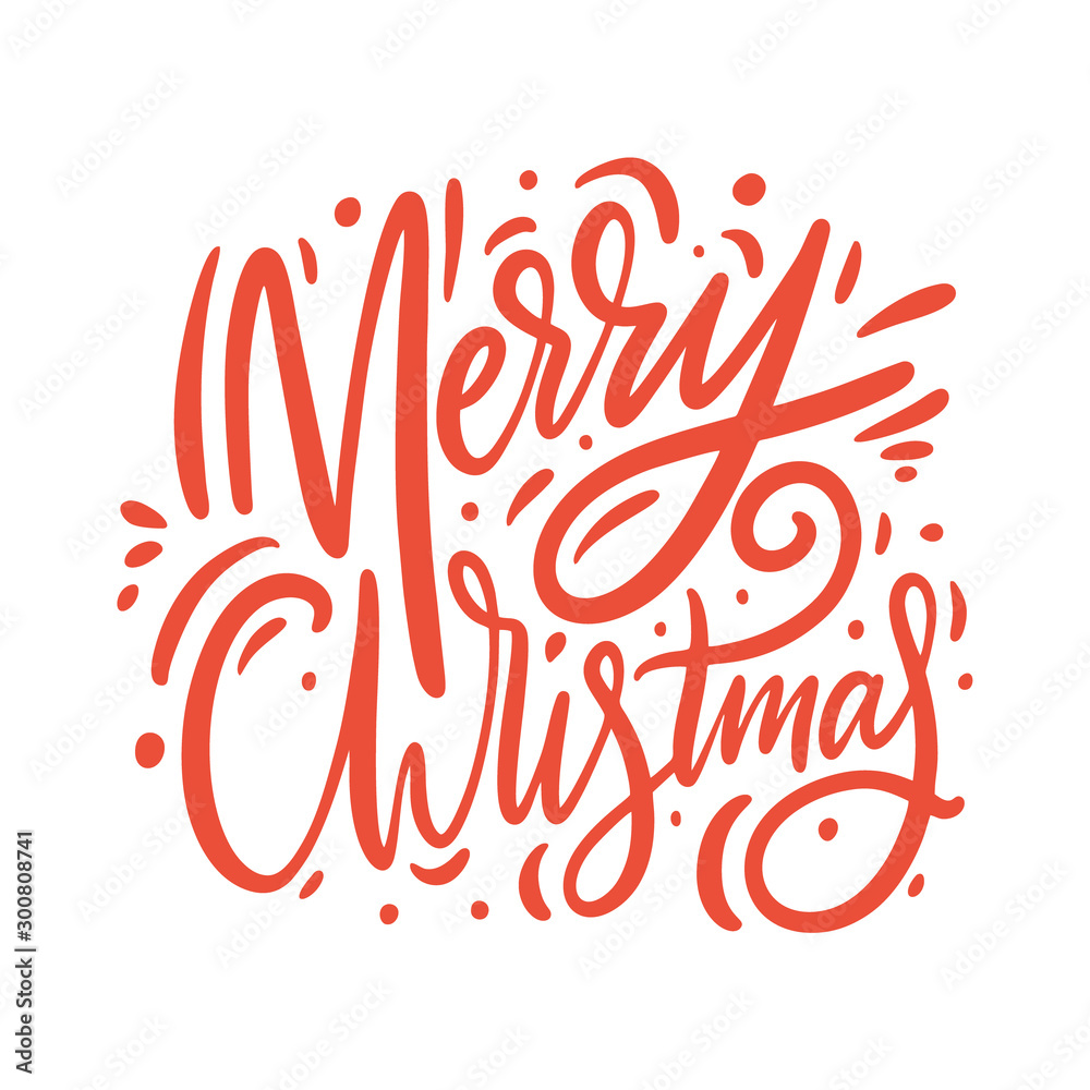 Merry christmas red sign. Hand drawn vector lettering. - obrazy, fototapety, plakaty 