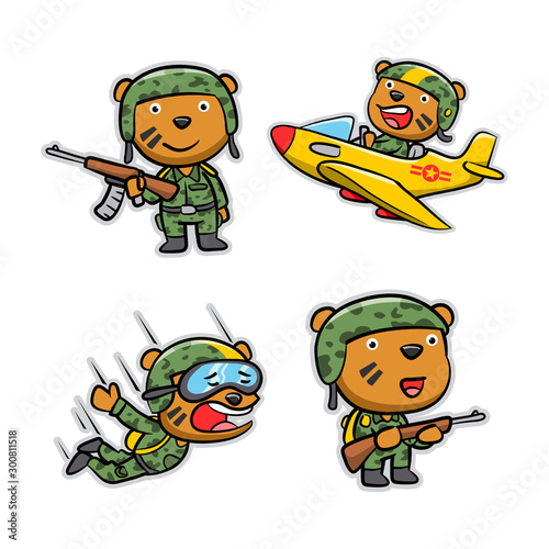 Collection of Military Bear Cartoon Action