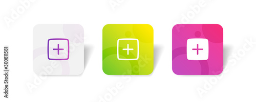 Add / plus round button icon in outline and solid style with colorful gradient background, suitable for UI, app button, infographic, etc