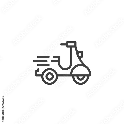 Fast delivery scooter line icon. linear style sign for mobile concept and web design. Express delivery bike outline vector icon. Symbol, logo illustration. Vector graphics