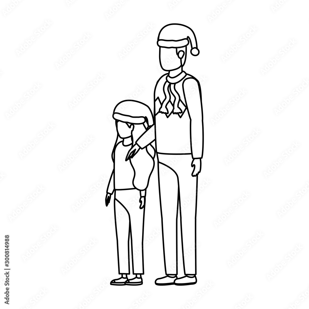 father and daughter with christmas hats characters