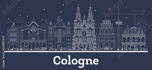 Outline Cologne Germany City Skyline with White Buildings.