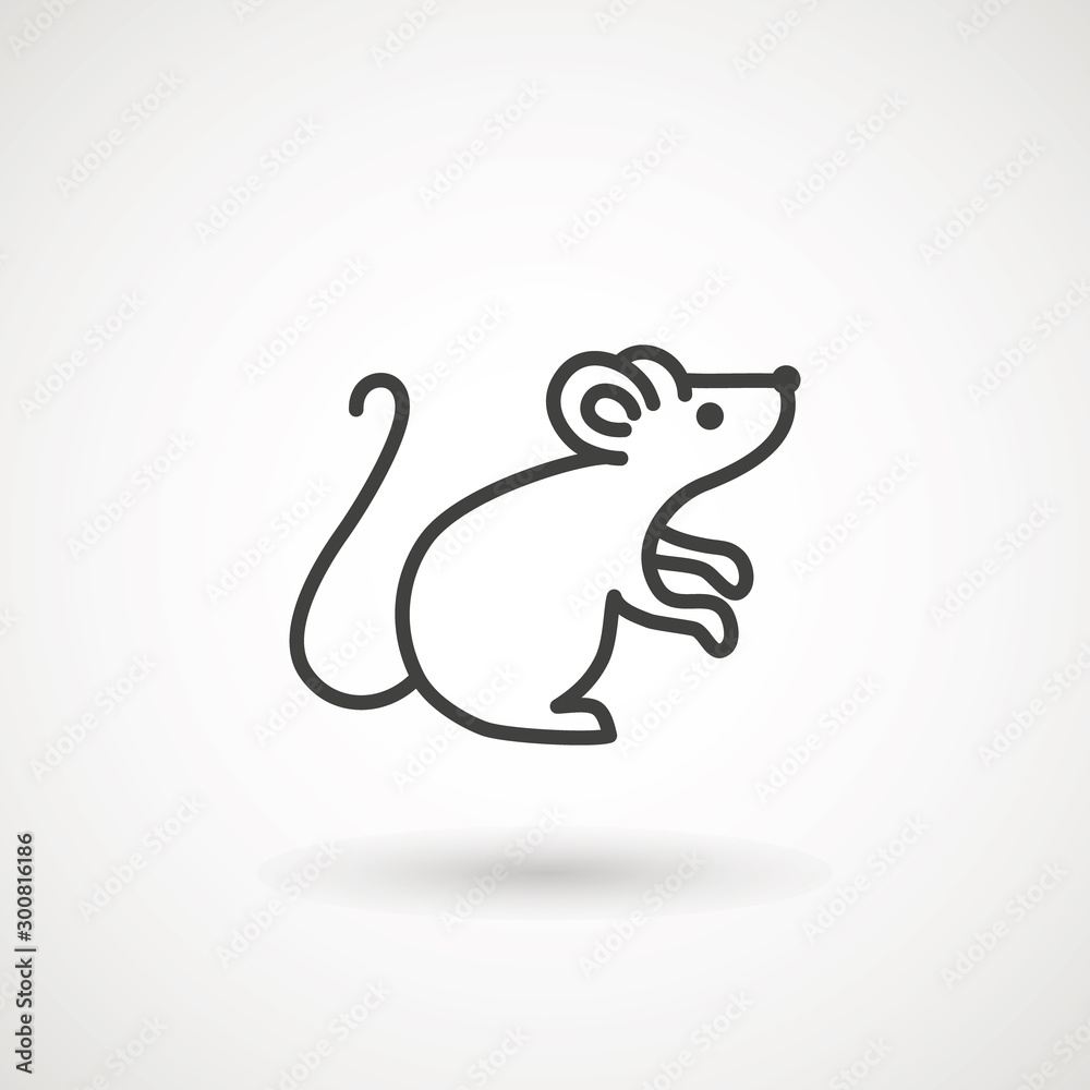 Mouse vector icon. Line vector figure of mouse. Vector outline forest animal for web and design. Chinese horoscope thin line icon.