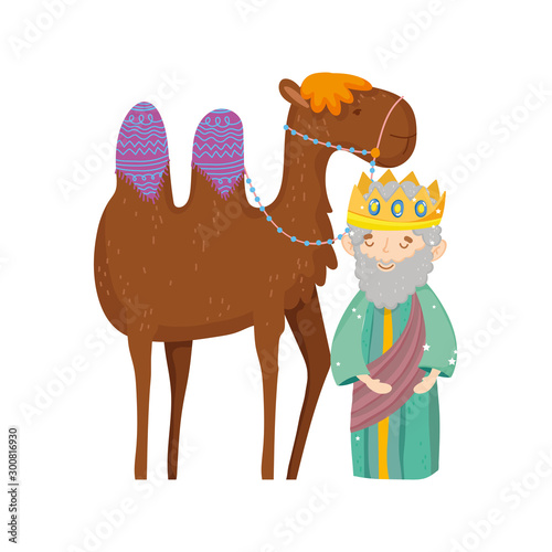 wise king and camel manger nativity, merry christmas photo