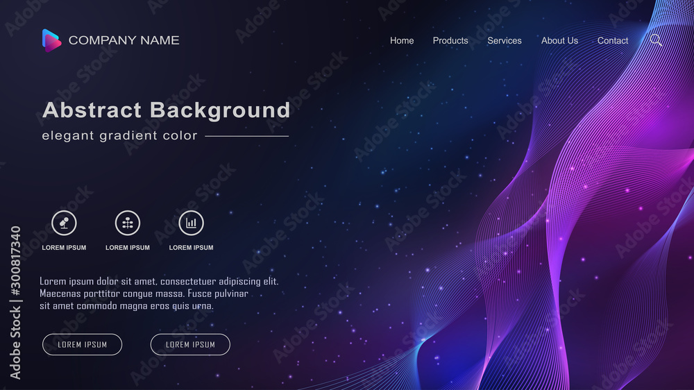 Fototapeta premium Gradient abstract landing page with dark and colorful space wave background