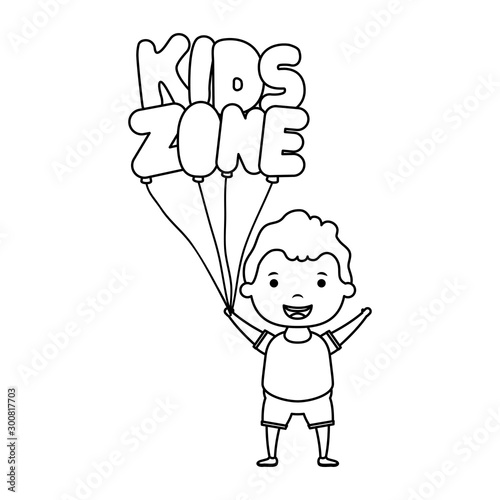 cute little boy with kids zone balloons helium