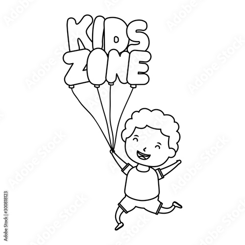 cute little boy with kids zone balloons helium
