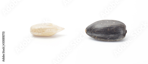 Fotografie Processed sunflowers seeds isolated on white background with clipping path