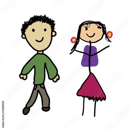 Children Drawing of Boy and Girl