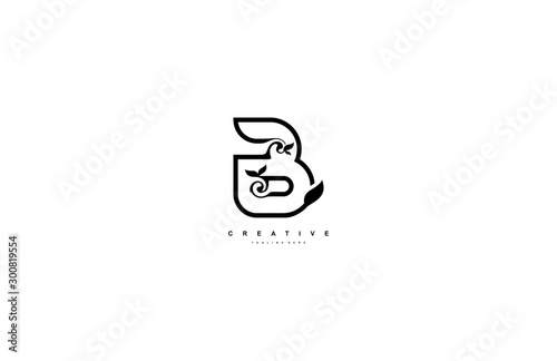 abstract stylized linear curve flourishes monogram B Logo