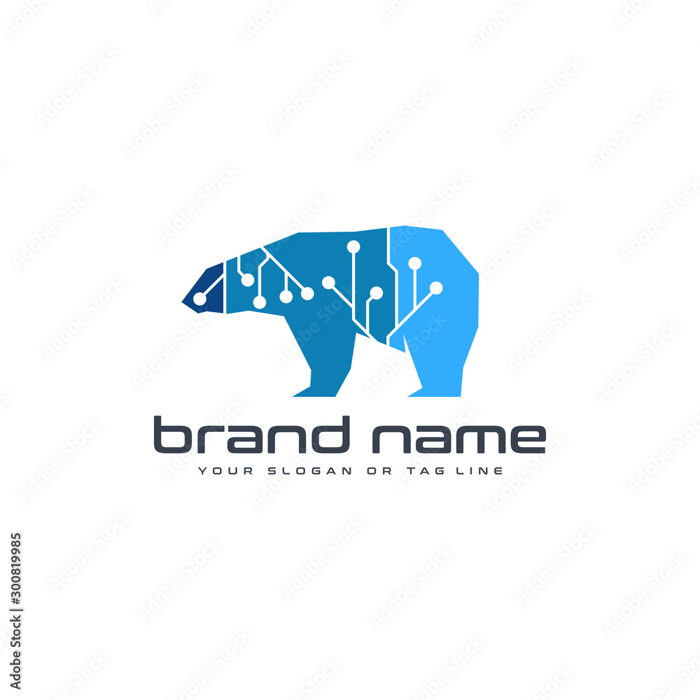 bear technology logo design vector template white background