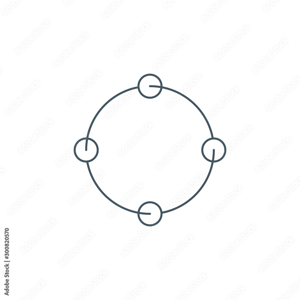 cyclic rotation linear icon, four circles instead of arrows recycling recurrence, renewal line symbols on white background - editable stroke cyclic rotation linear icon, four circles instead of arrows recycling recurrence, renewal line symbols on white background - editable stroke