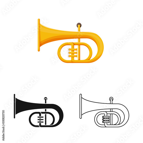 Vector illustration of trumpet and band icon. Web element of trumpet and gold stock vector illustration.