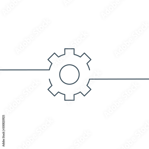 One Line Gear, linear cog wheel icon with editable stroke. Stock Vector illustration isolated on white background.