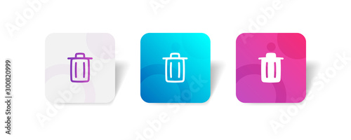 Trash can round icon in outline and solid style with colorful smooth gradient background, suitable for UI, app button,  infographic, etc