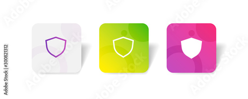 Shield round icon in outline and solid style with colorful smooth gradient background, suitable for UI, app button,  infographic, etc