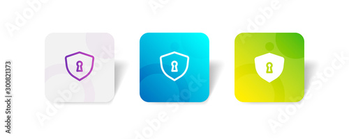 Shield round icon in outline and solid style with colorful smooth gradient background, suitable for UI, app button,  infographic, etc