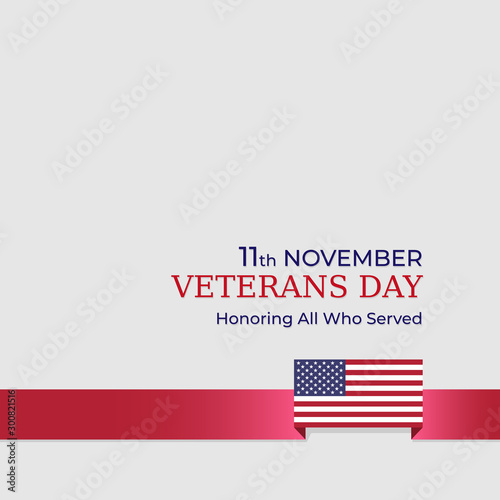Happy veterans day banner. US national day november 11. American flag on light background. Poster, typography design, vector illustration
