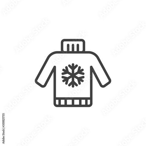 Christmas sweater line icon. linear style sign for mobile concept and web design. Sweater with snowflake outline vector icon. Symbol, logo illustration. Vector graphics