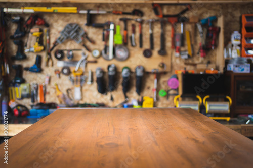 Table with tools as a background