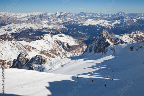 Dolomites, Italy - view from mountain Marmolada, Mountain skiing and snowboarding © Irina Sen
