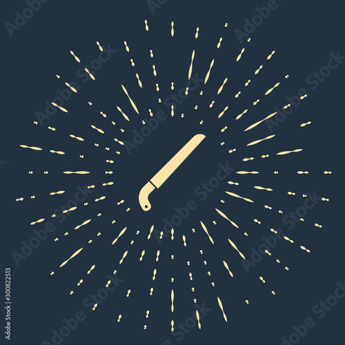 Beige Garden saw icon isolated on dark blue background. Abstract circle random dots. Vector Illustration