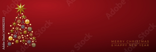 Vector Abstract cover Golden Christmas Tree, with text on red background