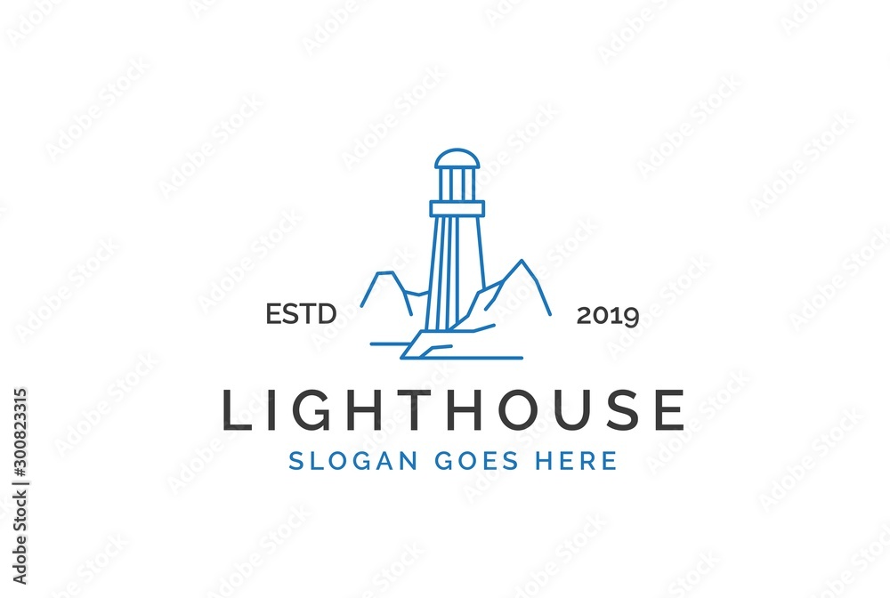 Modern simple lighthouse coastal beach logo design vector graphic